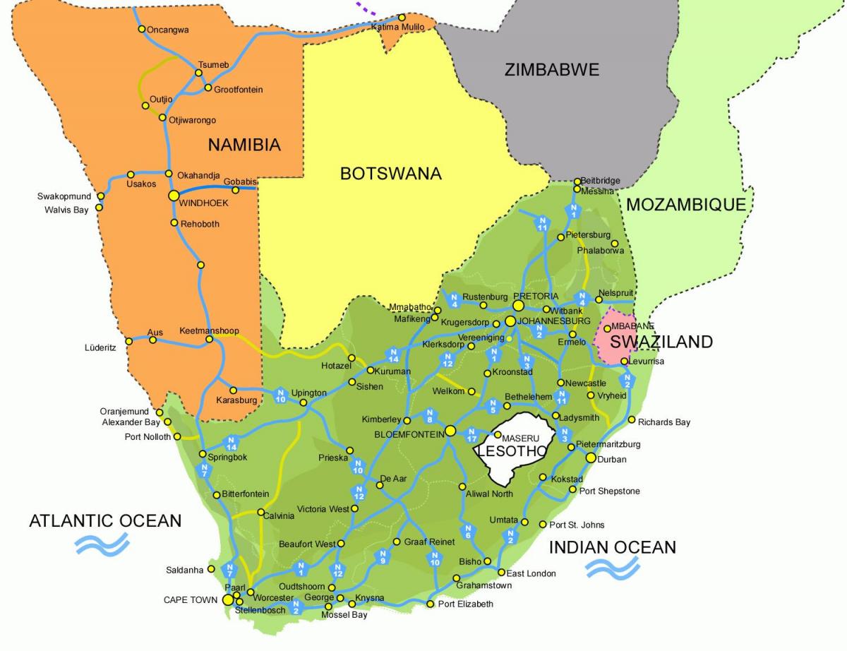 χάρτης του Λεσότο και τη νότια αφρική
