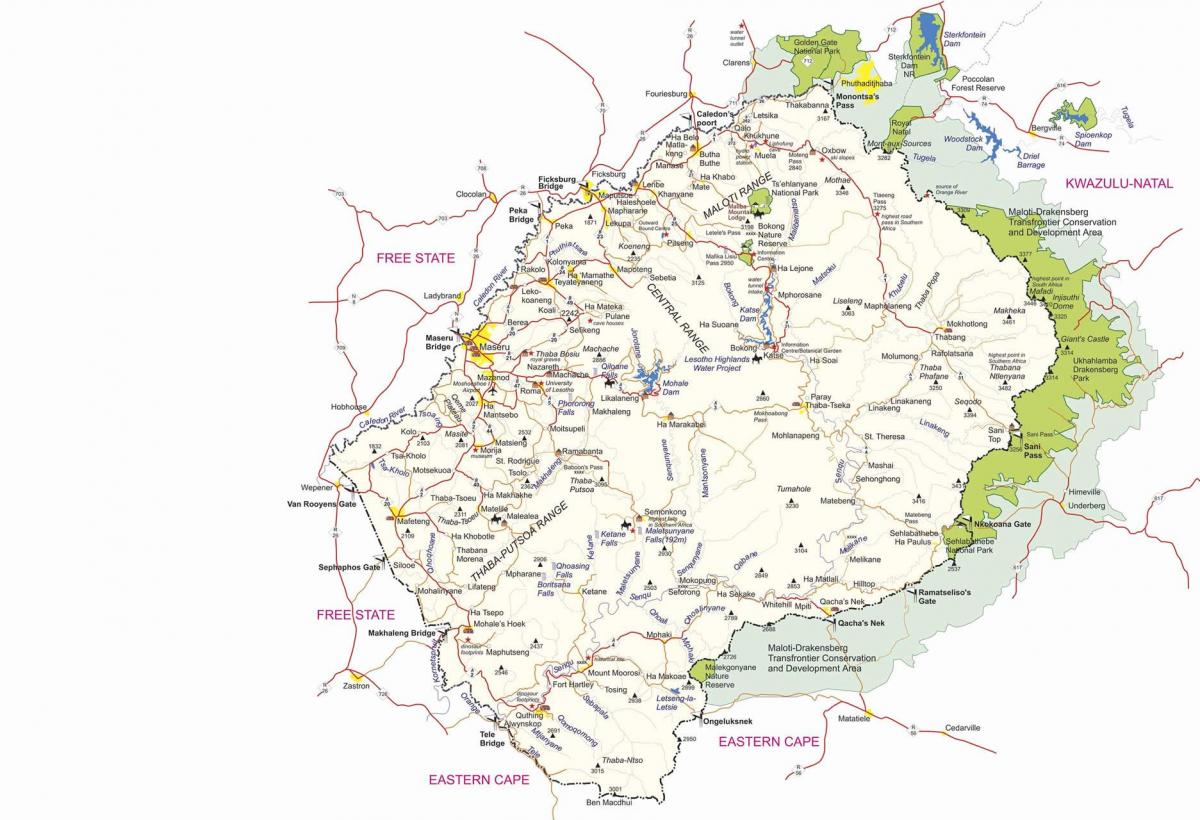 χάρτης του Λεσότο συνοριακούς σταθμούς