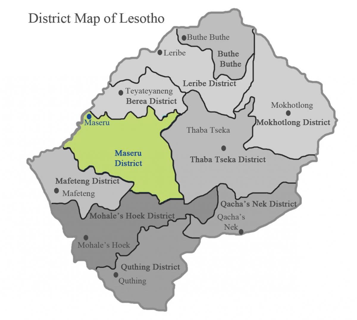 χάρτης του Λεσότο δείχνει περιοχές